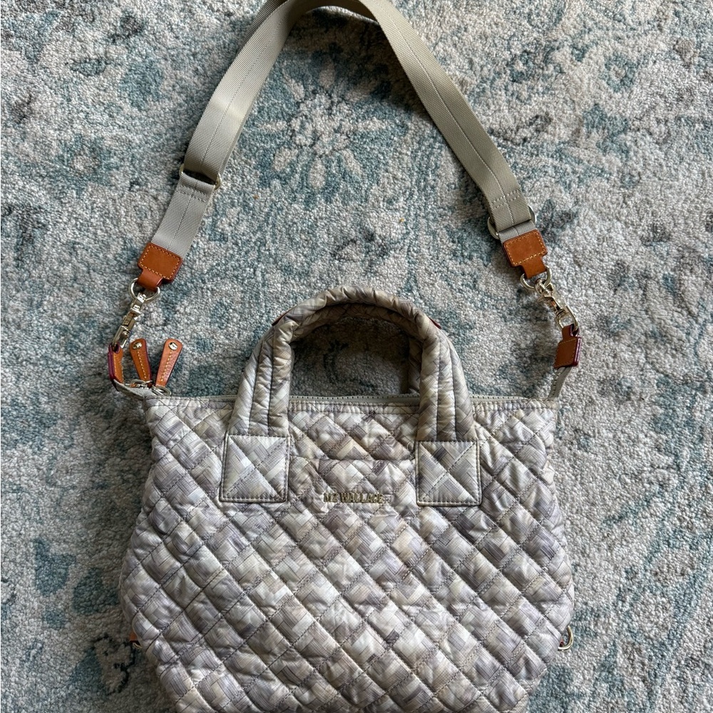 MZ Wallace metro Quilted Crossbody Tote with Tan Accents